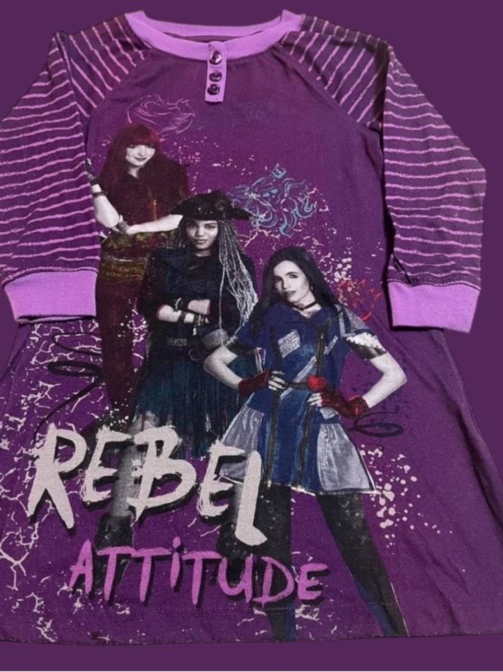 Disney ~ Decendants 2 ~ Girls~ Nightgown ~ Sleep Shirt ~ Size 4~ Rebel Attitude - Picture 12 of 16